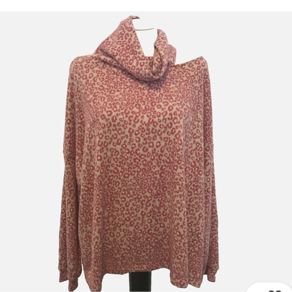 Terra & Sky Pink Cowl Neck Sweater with Animal Print